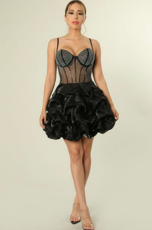 Black Diamond Rose Mini Dress